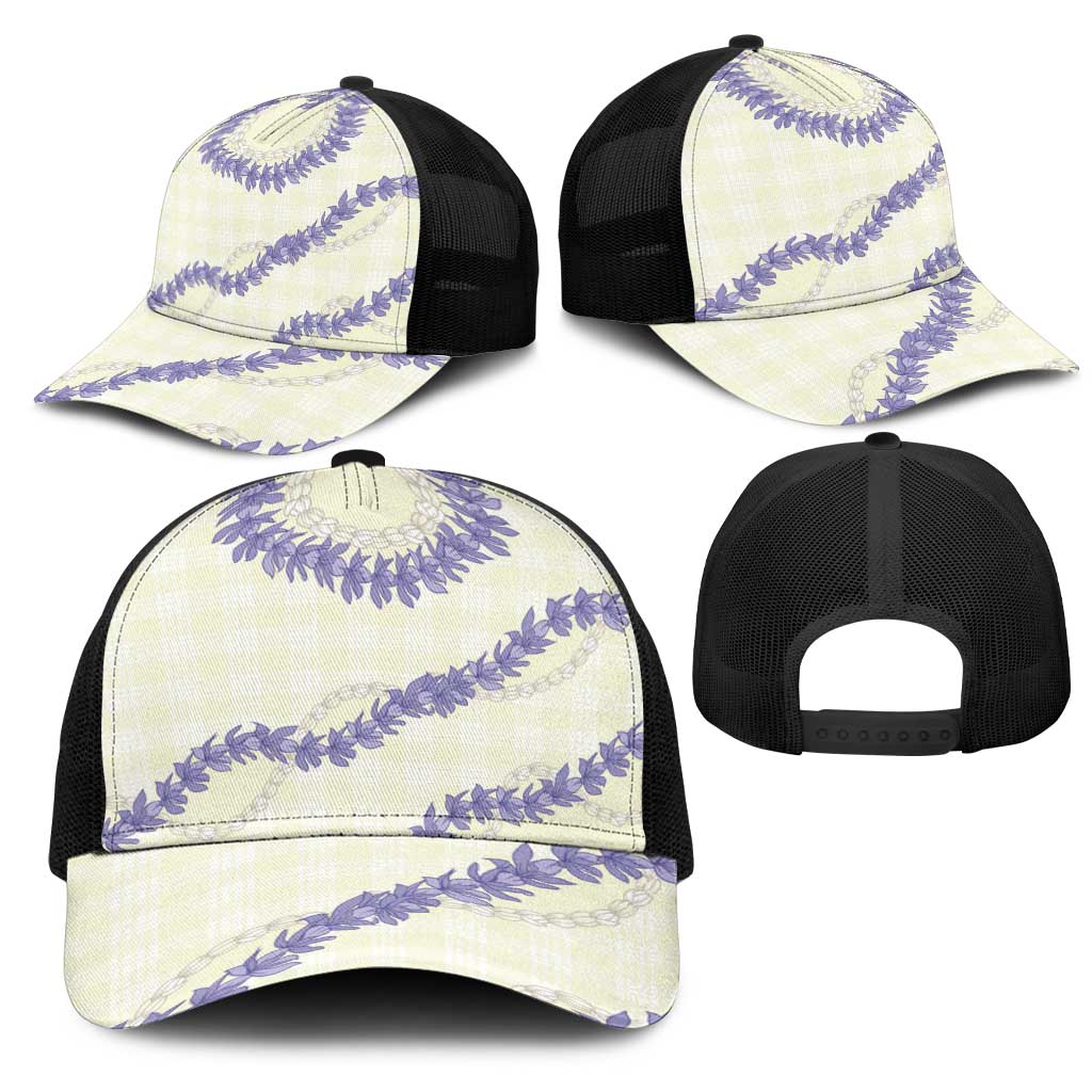 Hawaii Honohono Palaka Motifs Mesh Trucker Cap Hawaiian Orchid Lei LT14 - Polynesian Pride