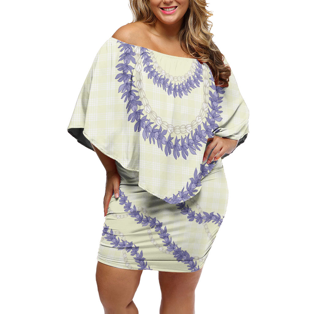 Hawaii Honohono Palaka Motifs Off Shoulder Short Dress Hawaiian Orchid Lei
