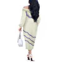 Hawaii Honohono Palaka Motifs Off The Shoulder Long Sleeve Dress Hawaiian Orchid Lei LT14 - Polynesian Pride