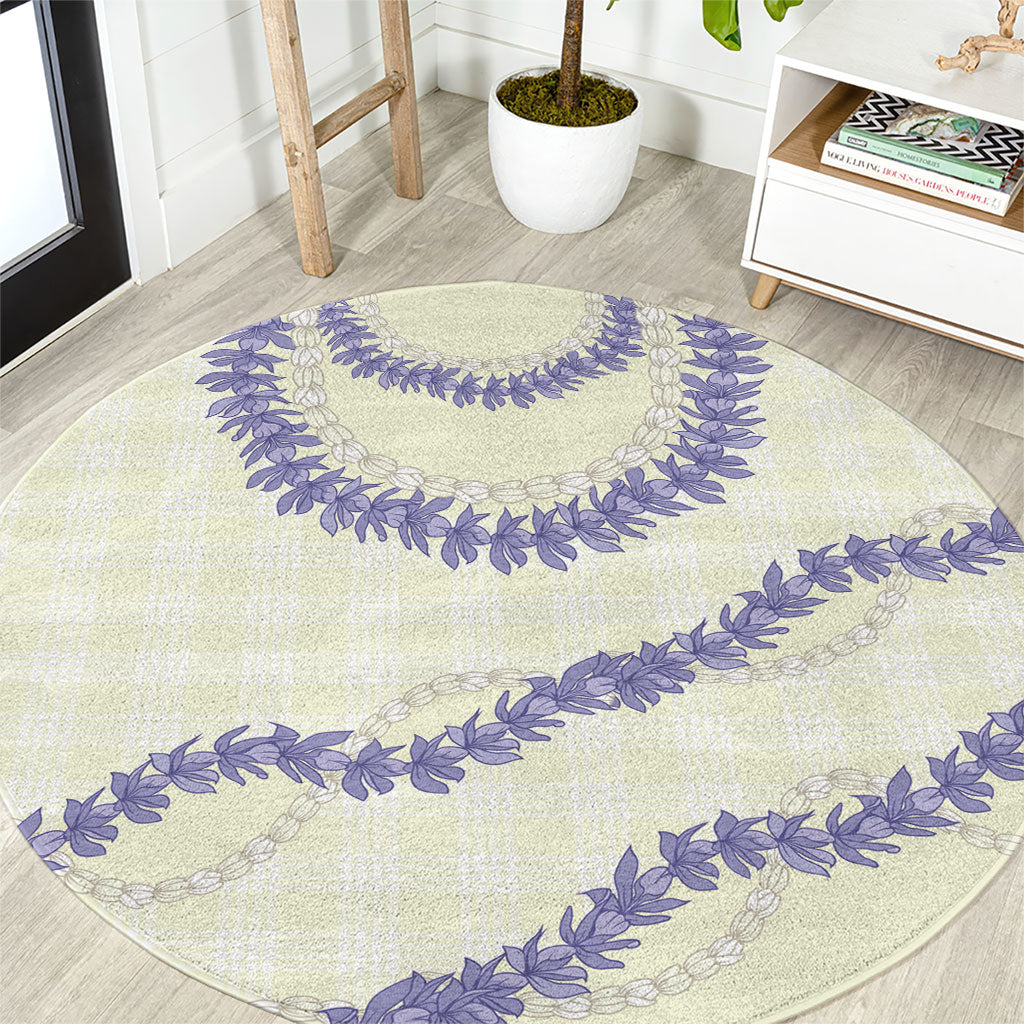 Hawaii Honohono Palaka Motifs Round Carpet Hawaiian Orchid Lei