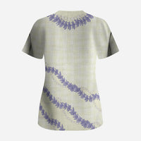 Hawaii Honohono Palaka Motifs Scrub Top Hawaiian Orchid Lei