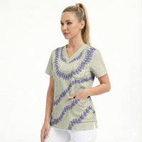 Hawaii Honohono Palaka Motifs Scrub Top Hawaiian Orchid Lei