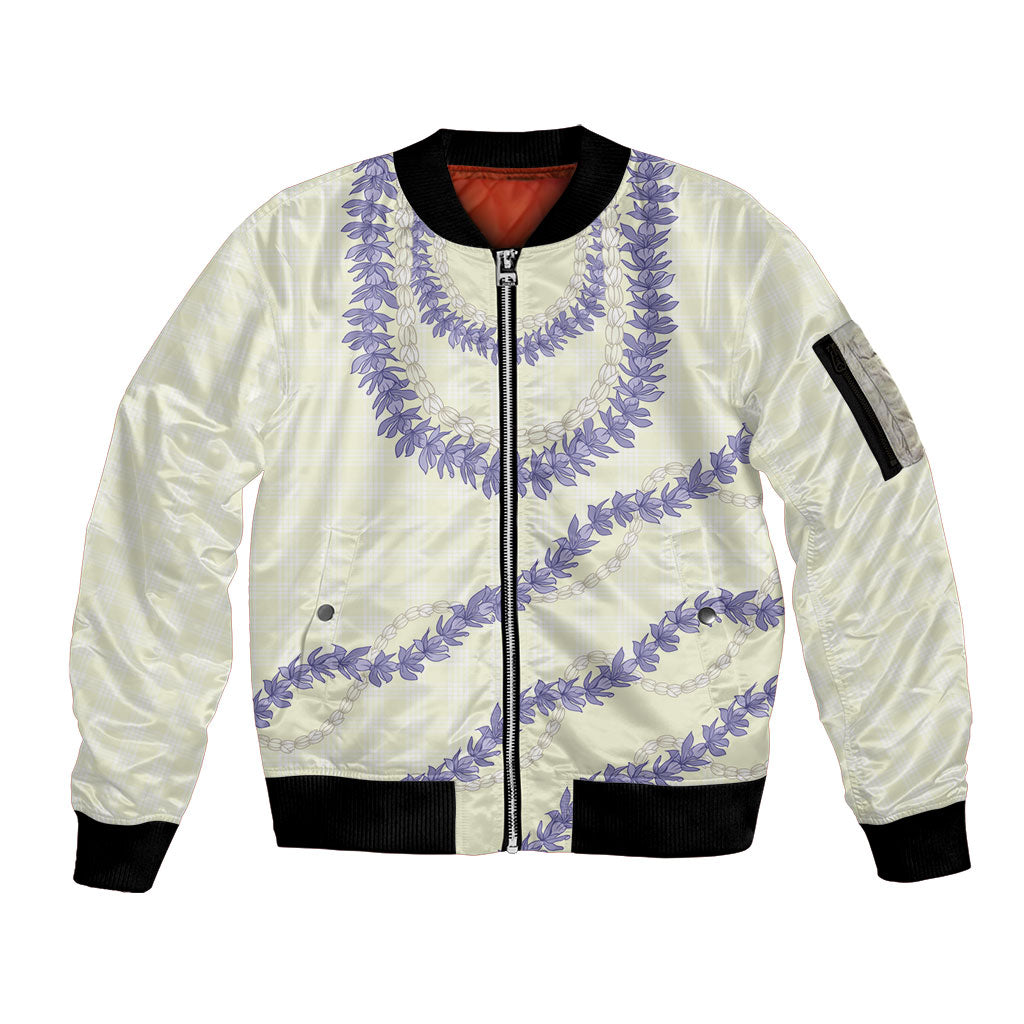 Hawaii Honohono Palaka Motifs Sleeve Zip Bomber Jacket Hawaiian Orchid Lei