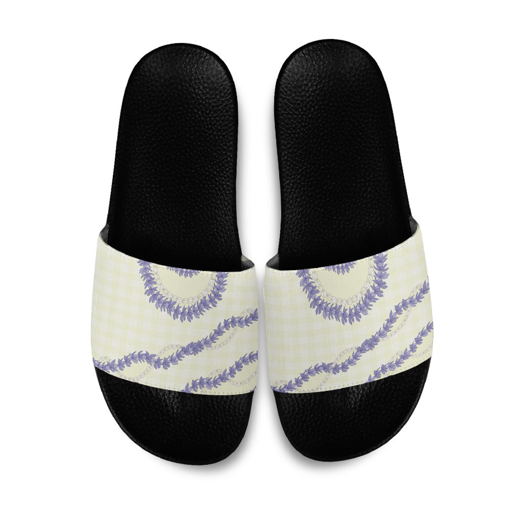 Hawaii Honohono Palaka Motifs Slide Sandals Hawaiian Orchid Lei