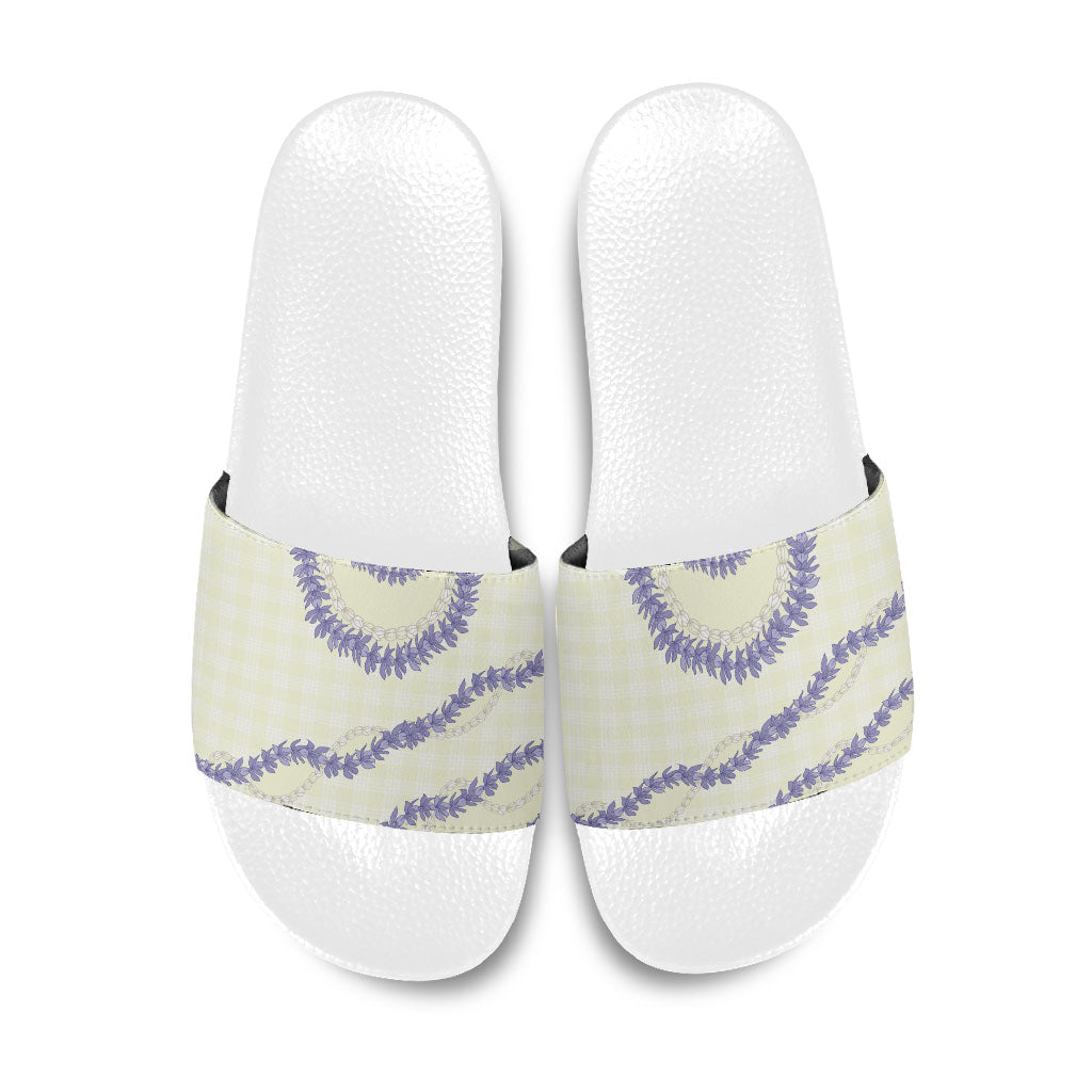 Hawaii Honohono Palaka Motifs Slide Sandals Hawaiian Orchid Lei