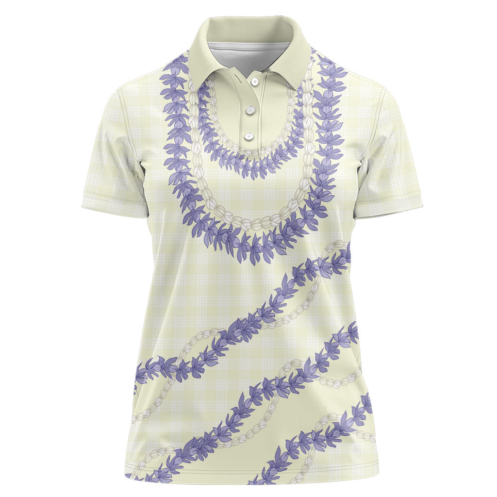 Hawaii Honohono Palaka Motifs Women Polo Shirt Hawaiian Orchid Lei LT14 Female Cream - Polynesian Pride