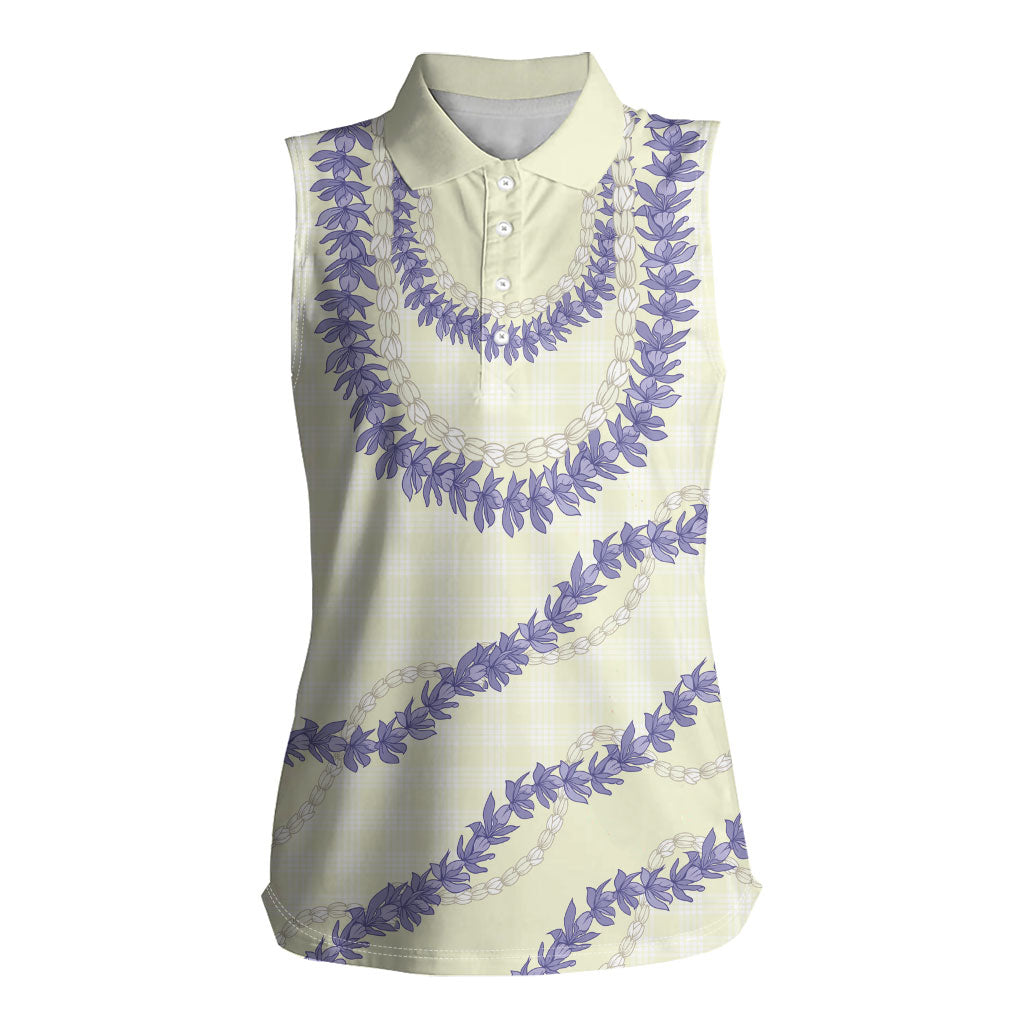 Hawaii Honohono Palaka Motifs Women Sleeveless Polo Shirt Hawaiian Orchid Lei