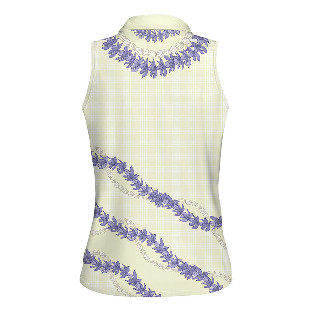 Hawaii Honohono Palaka Motifs Women Sleeveless Polo Shirt Hawaiian Orchid Lei