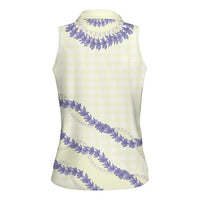 Hawaii Honohono Palaka Motifs Women Sleeveless Polo Shirt Hawaiian Orchid Lei