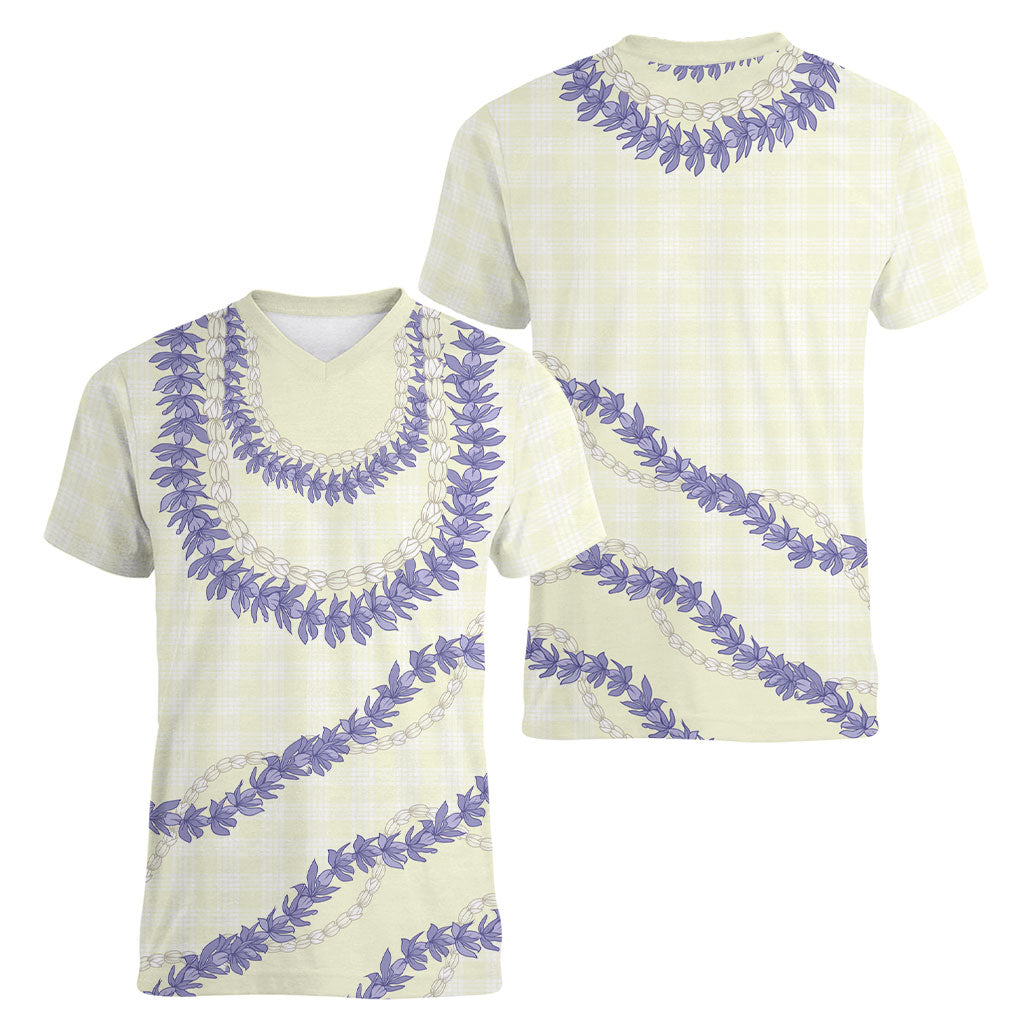 Hawaii Honohono Palaka Motifs Women V-Neck T-Shirt Hawaiian Orchid Lei LT14 - Polynesian Pride