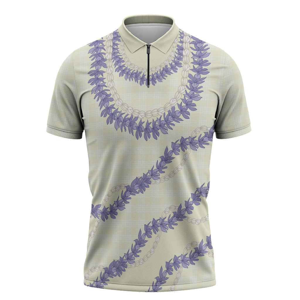 Hawaii Honohono Palaka Motifs Zipper Polo Shirt Hawaiian Orchid Lei