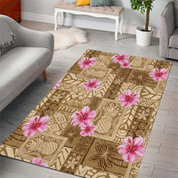 Beige Hawaii Hibiscus With Tropical Flowers Motifs Area Rug - Polynesian Pride