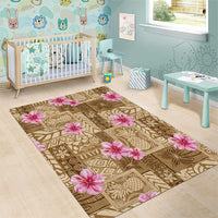 Beige Hawaii Hibiscus With Tropical Flowers Motifs Area Rug - Polynesian Pride