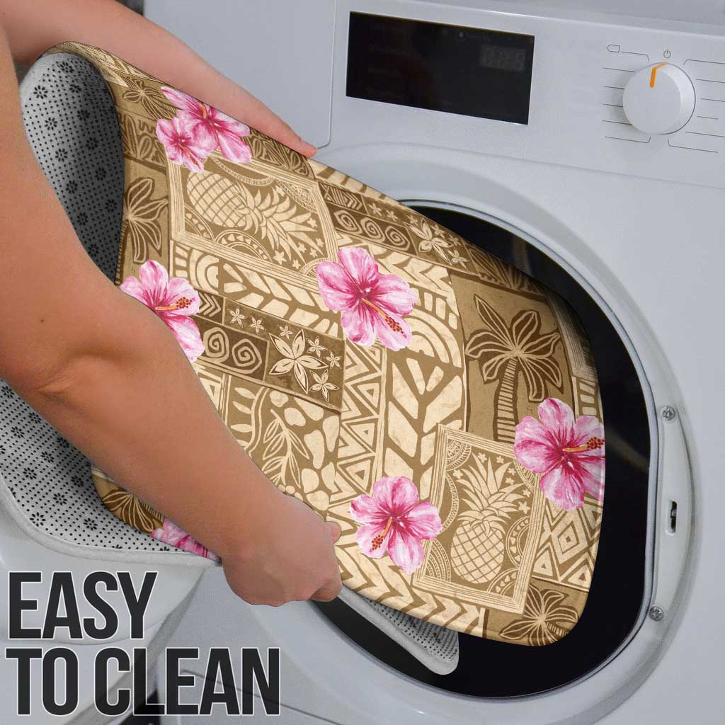 Beige Hawaii Hibiscus With Tropical Flowers Motifs Bathroom Set - Polynesian Pride