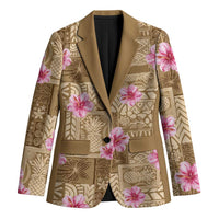 Beige Hawaii Hibiscus With Tropical Flowers Motifs Blazer - Polynesian Pride