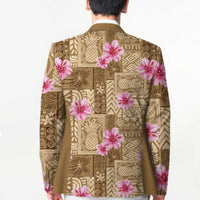 Beige Hawaii Hibiscus With Tropical Flowers Motifs Blazer - Polynesian Pride