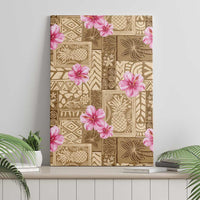 Beige Hawaii Hibiscus With Tropical Flowers Motifs Canvas Wall Art - Polynesian Pride