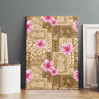 Beige Hawaii Hibiscus With Tropical Flowers Motifs Canvas Wall Art - Polynesian Pride