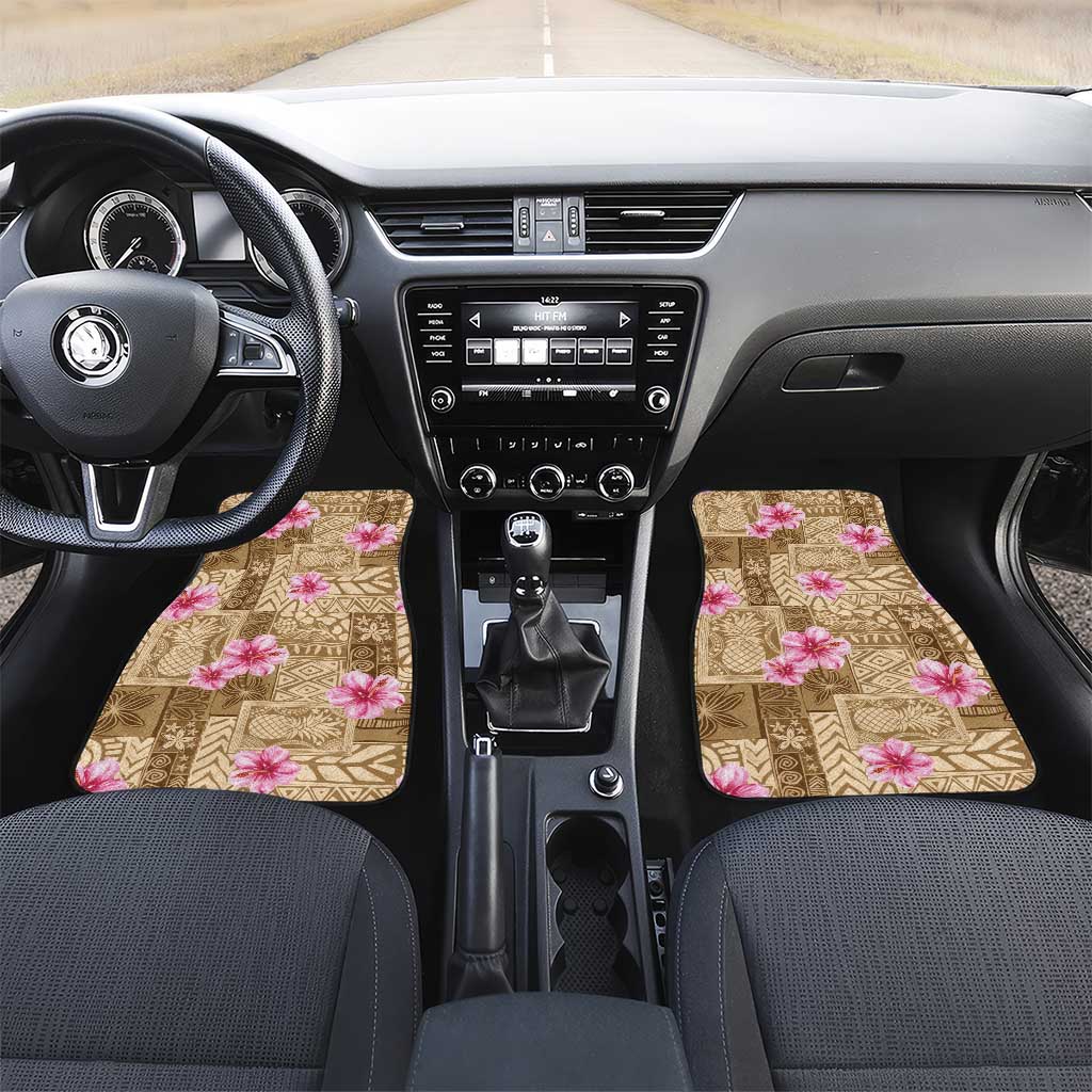Beige Hawaii Hibiscus With Tropical Flowers Motifs Car Mats - Polynesian Pride