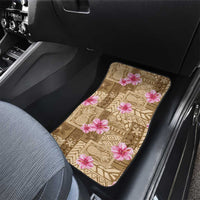 Beige Hawaii Hibiscus With Tropical Flowers Motifs Car Mats - Polynesian Pride