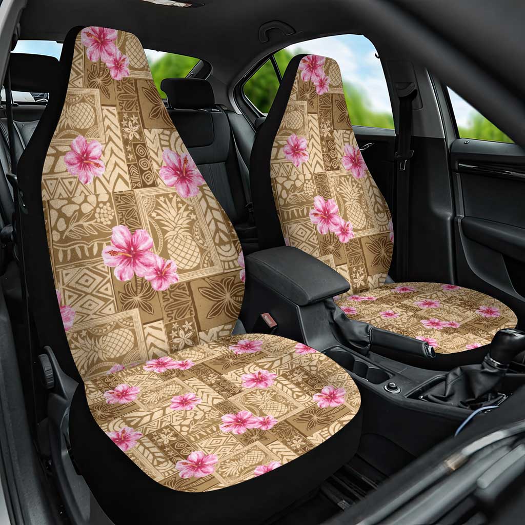 Beige Hawaii Hibiscus With Tropical Flowers Motifs Car Seat Cover - Polynesian Pride