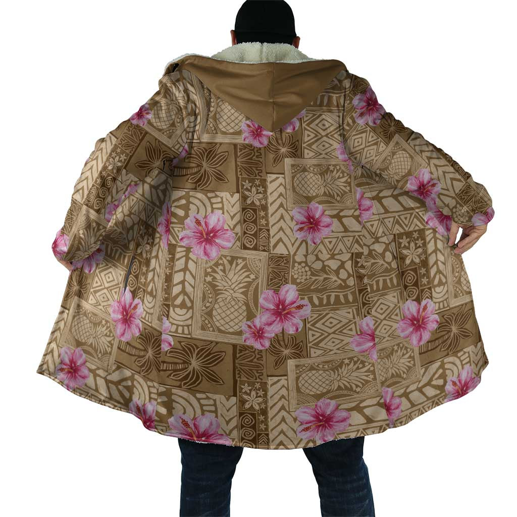 Beige Hawaii Hibiscus With Tropical Flowers Motifs Cloak - Polynesian Pride