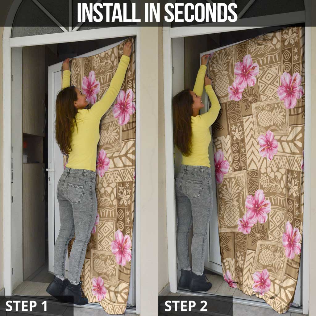 Beige Hawaii Hibiscus With Tropical Flowers Motifs Door Cover - Polynesian Pride