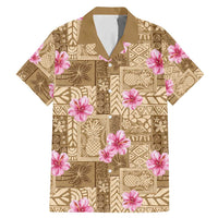 Beige Hawaii Hibiscus With Tropical Flowers Motifs Family Matching Mermaid Dress and Hawaiian Shirt - Polynesian Pride