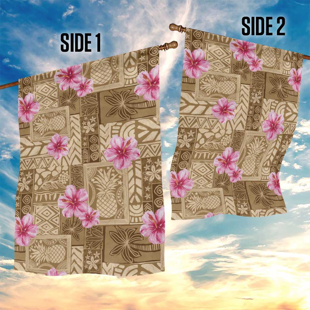 Beige Hawaii Hibiscus With Tropical Flowers Motifs Garden Flag - Polynesian Pride