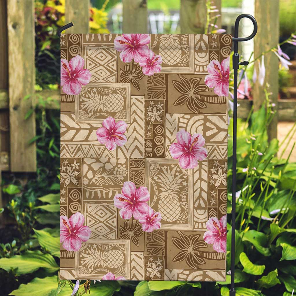 Beige Hawaii Hibiscus With Tropical Flowers Motifs Garden Flag - Polynesian Pride
