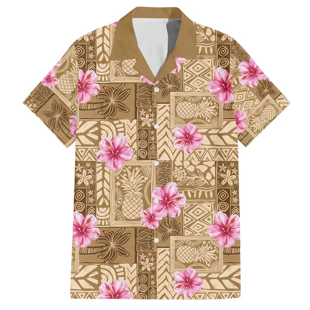 Beige Hawaii Hibiscus With Tropical Flowers Motifs Hawaiian Shirt - Polynesian Pride