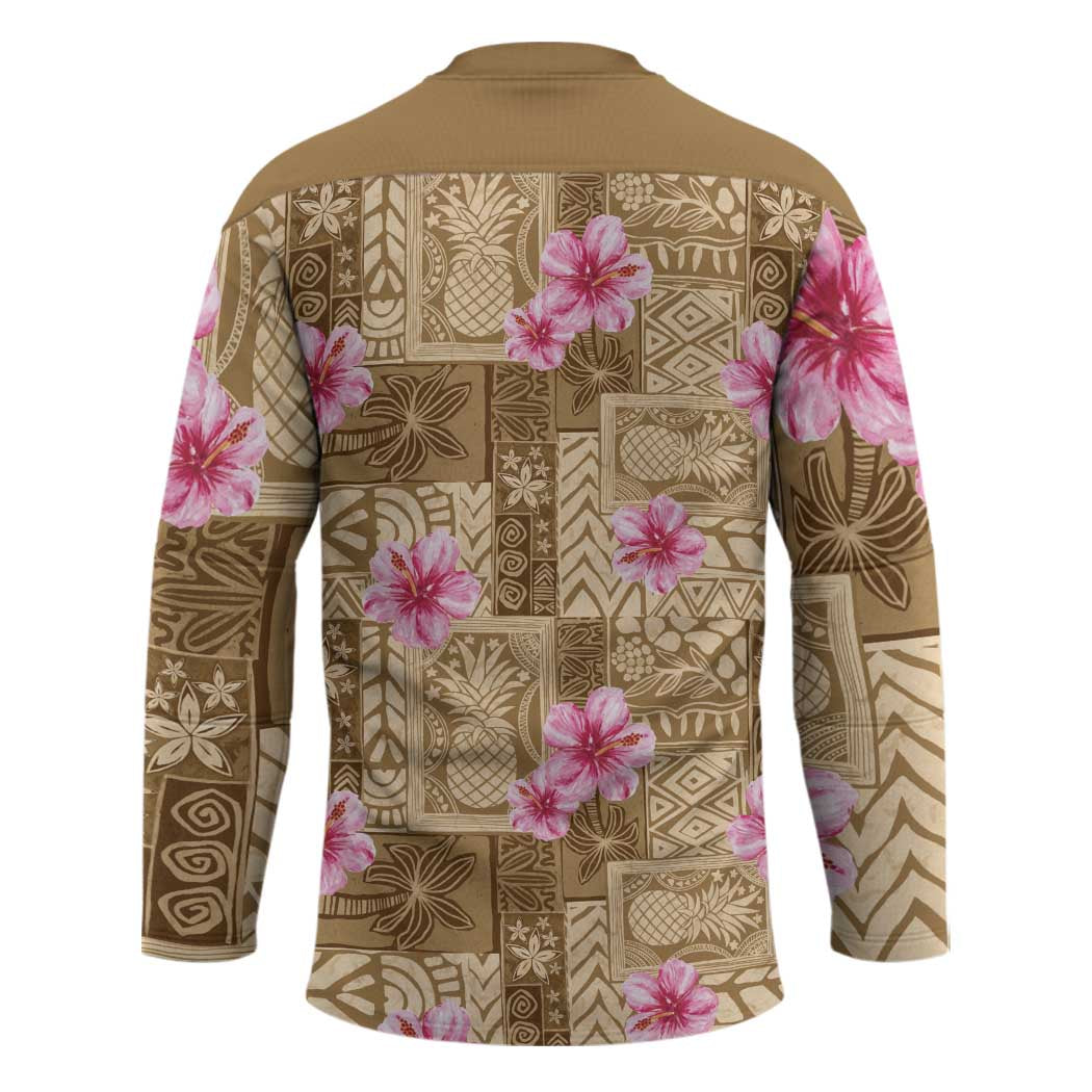 Beige Hawaii Hibiscus With Tropical Flowers Motifs Hockey Jersey - Polynesian Pride