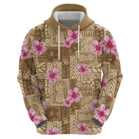Beige Hawaii Hibiscus With Tropical Flowers Motifs Hoodie - Polynesian Pride