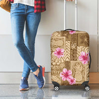 Beige Hawaii Hibiscus With Tropical Flowers Motifs Luggage Cover - Polynesian Pride