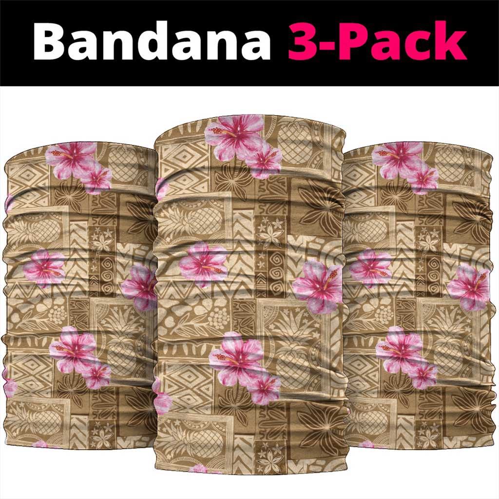 Beige Hawaii Hibiscus With Tropical Flowers Motifs Neck Gaiter - Polynesian Pride