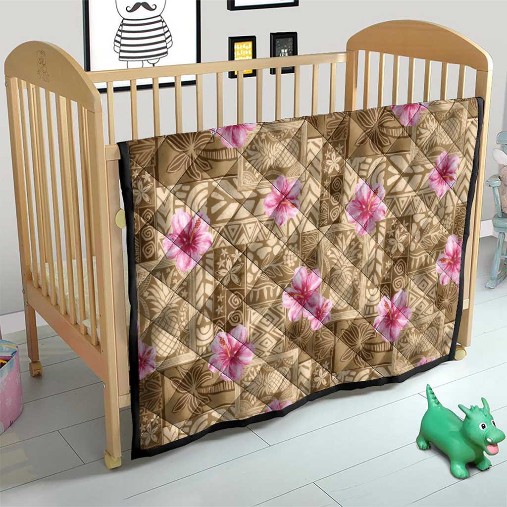 Beige Hawaii Hibiscus With Tropical Flowers Motifs Quilt - Polynesian Pride