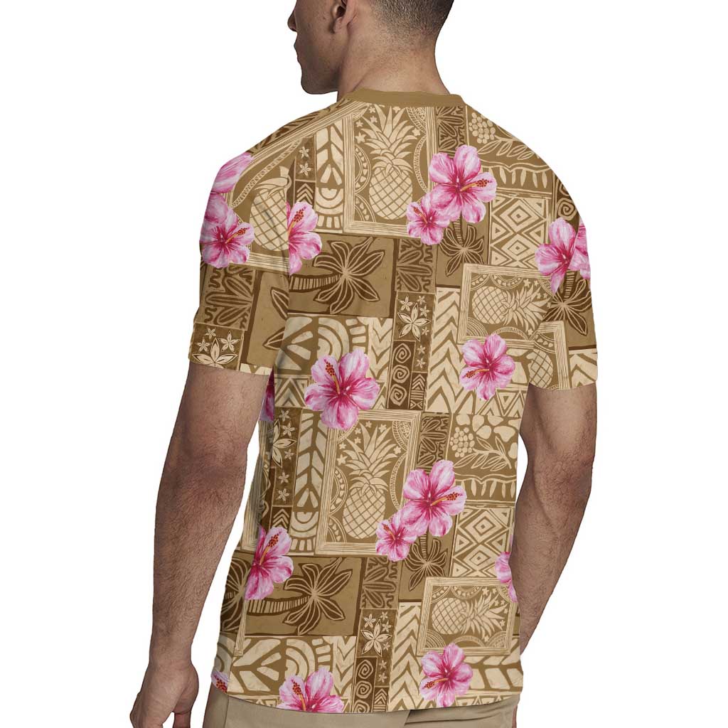Beige Hawaii Hibiscus With Tropical Flowers Motifs Rugby Jersey - Polynesian Pride