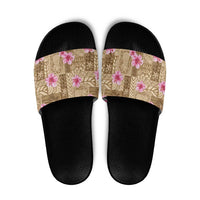 Beige Hawaii Hibiscus With Tropical Flowers Motifs Slide Sandals - Polynesian Pride