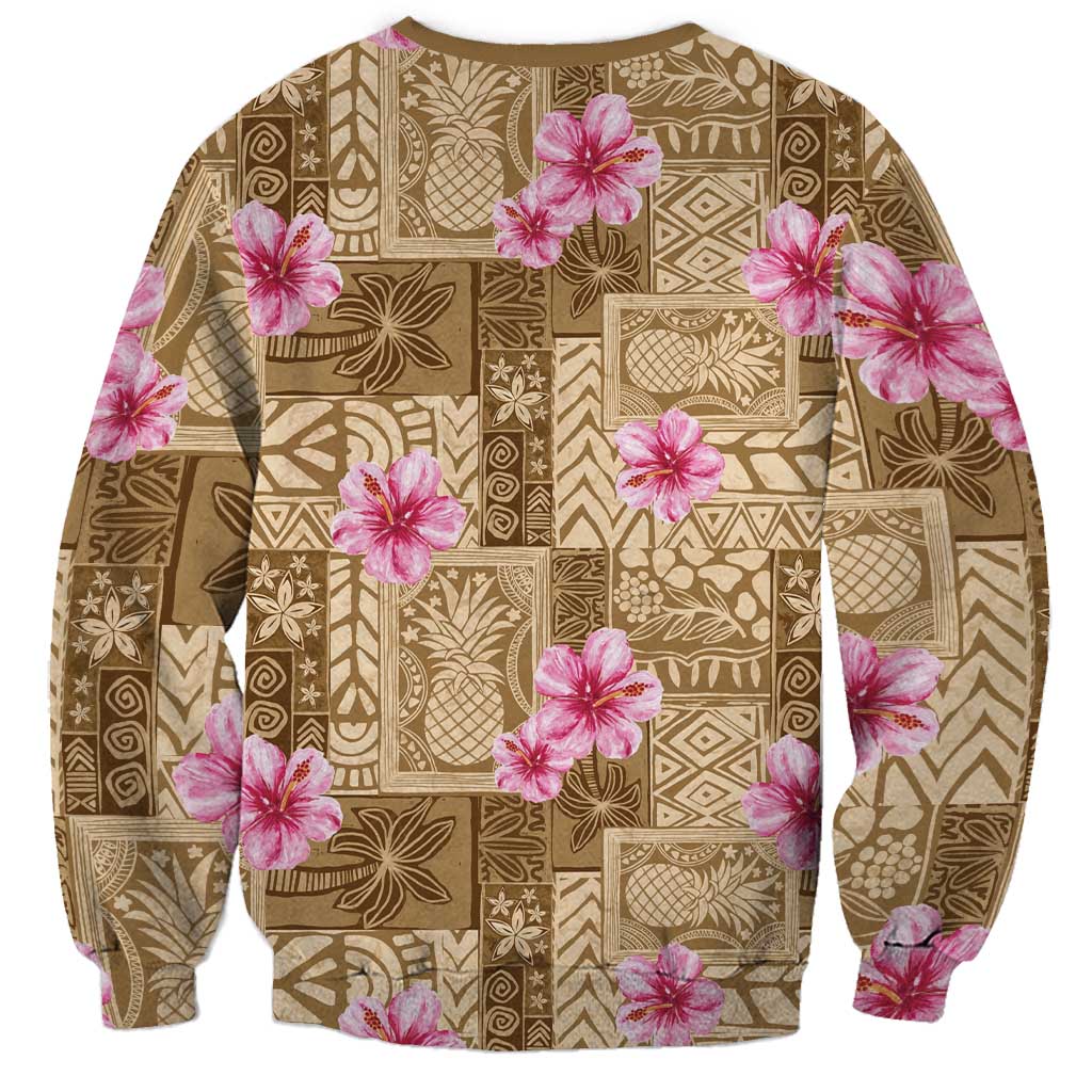 Beige Hawaii Hibiscus With Tropical Flowers Motifs Sweatshirt - Polynesian Pride
