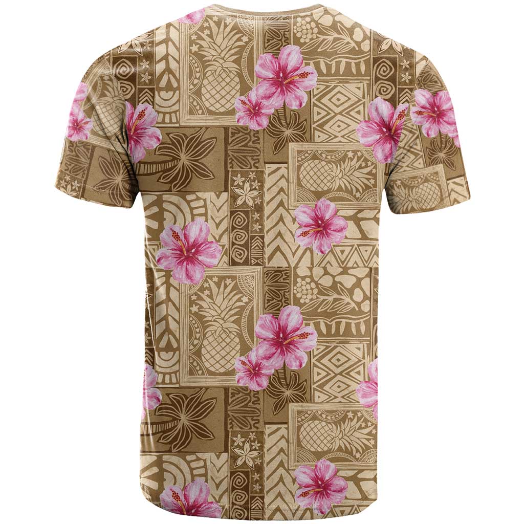 Beige Hawaii Hibiscus With Tropical Flowers Motifs T Shirt - Polynesian Pride