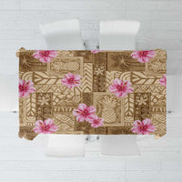 Beige Hawaii Hibiscus With Tropical Flowers Motifs Tablecloth - Polynesian Pride