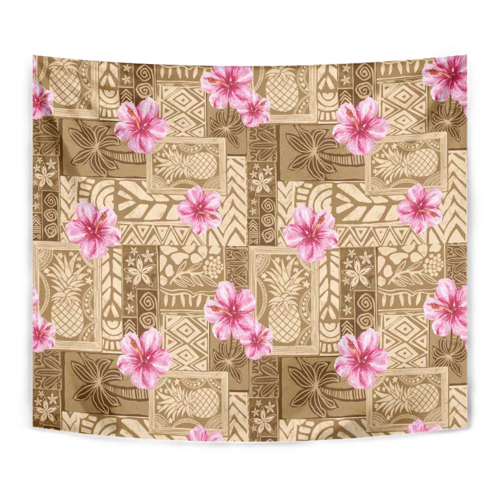 Beige Hawaii Hibiscus With Tropical Flowers Motifs Tapestry - Polynesian Pride