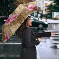 Beige Hawaii Hibiscus With Tropical Flowers Motifs Umbrella - Polynesian Pride