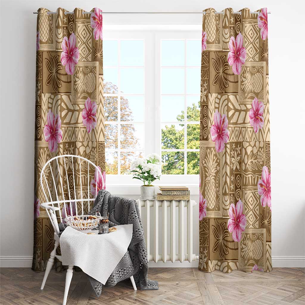 Beige Hawaii Hibiscus With Tropical Flowers Motifs Window Curtain - Polynesian Pride