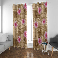 Beige Hawaii Hibiscus With Tropical Flowers Motifs Window Curtain - Polynesian Pride