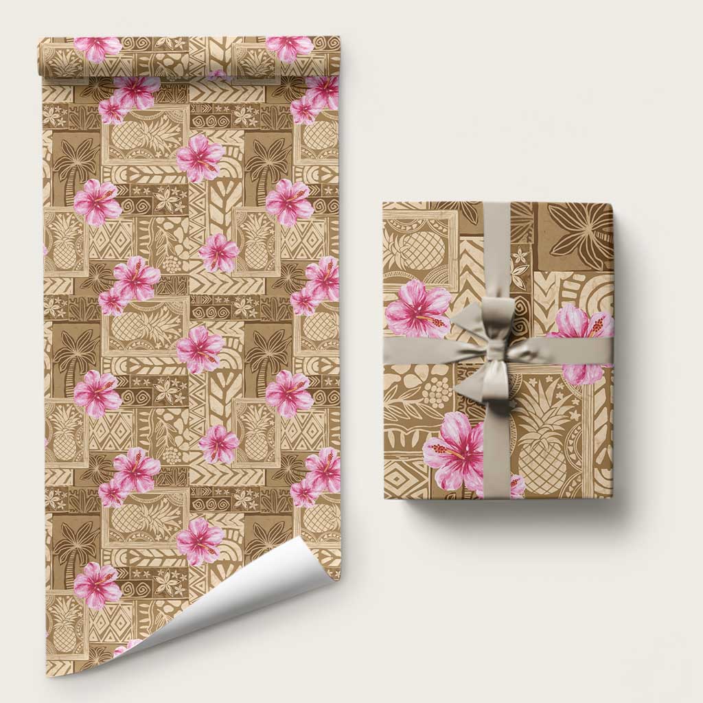 Beige Hawaii Hibiscus With Tropical Flowers Motifs Wrapping Paper - Polynesian Pride