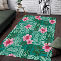 Cyan Hawaii Hibiscus With Tropical Flowers Motifs Area Rug - Polynesian Pride