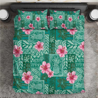 Cyan Hawaii Hibiscus With Tropical Flowers Motifs Bedding Set - Polynesian Pride