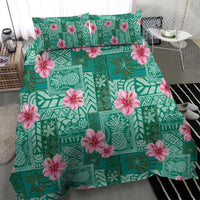 Cyan Hawaii Hibiscus With Tropical Flowers Motifs Bedding Set - Polynesian Pride