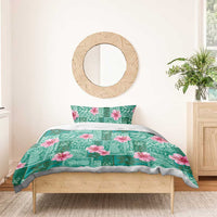 Cyan Hawaii Hibiscus With Tropical Flowers Motifs Bedding Set - Polynesian Pride